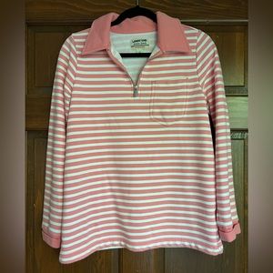 Lands End Pink Stripe Quarter-zip